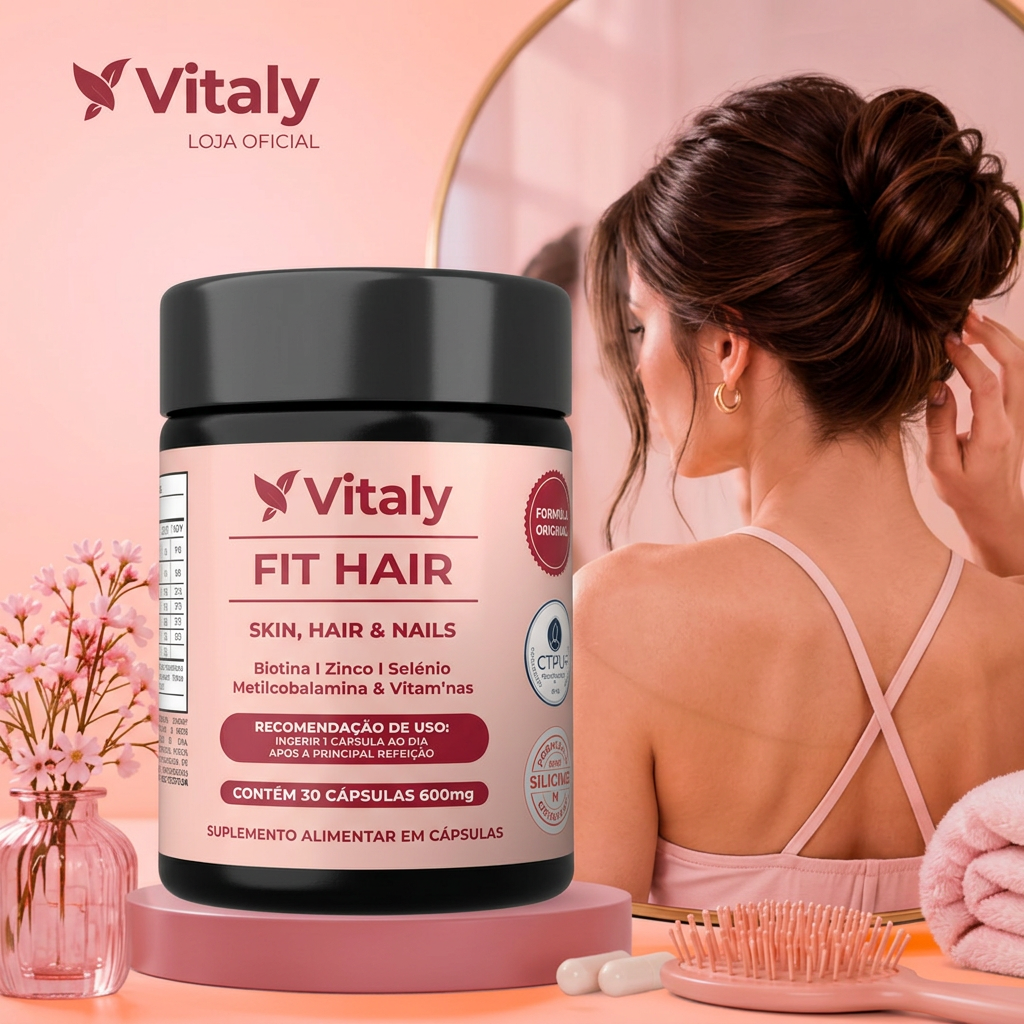 Pote do Vitaly Fit Hair em uma rotina de cuidado capilar