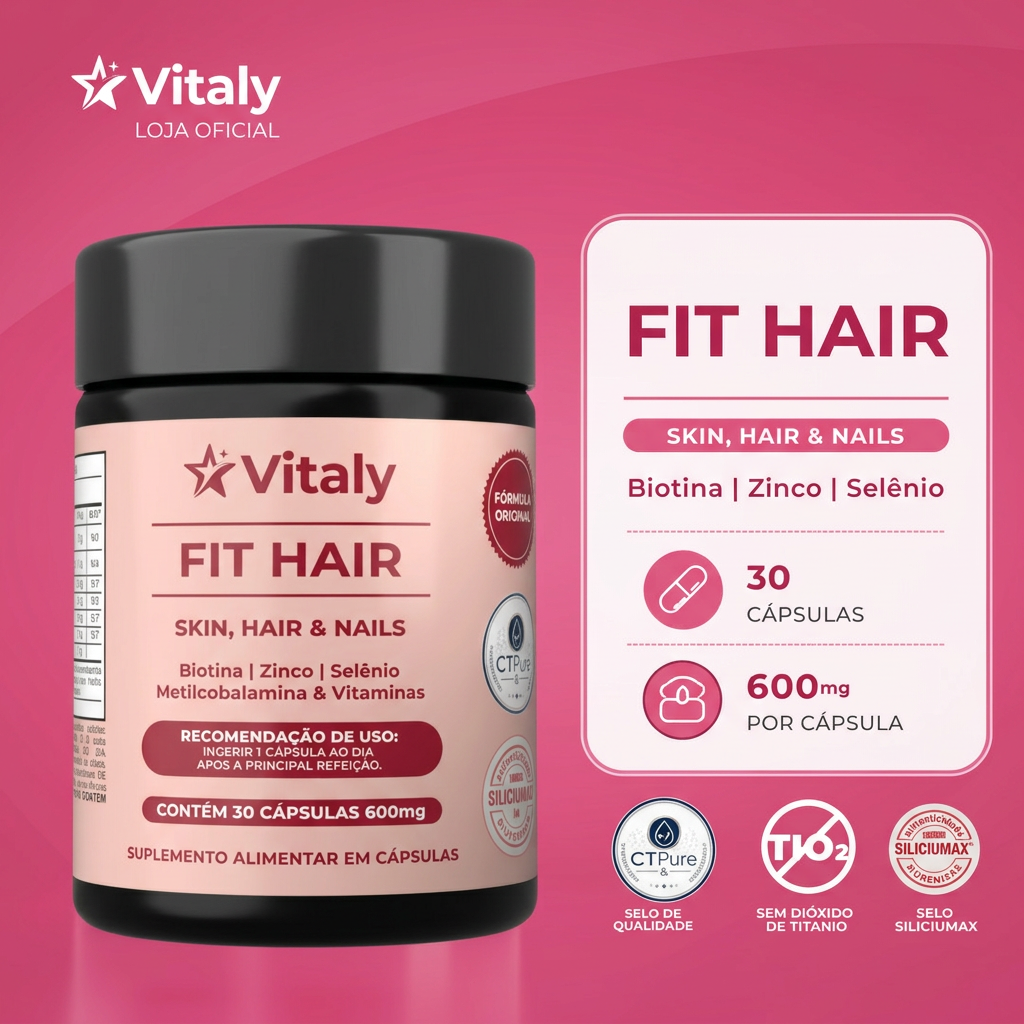 Vitaly Fit Hair — 30 cápsulas de 600mg por pote